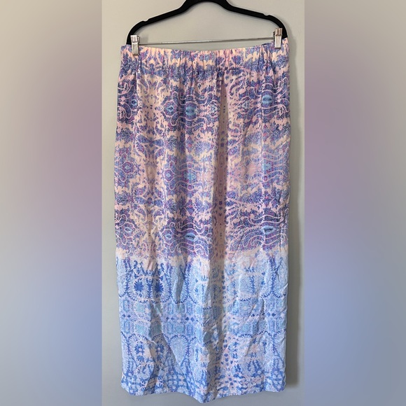 Maeve by Anthropologie 100% Silk Maxi Skirt‎ Watercolor Boho Purple Blue Large - Picture 7 of 9